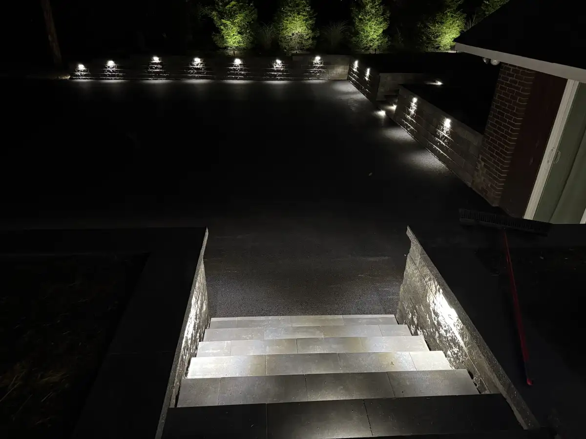 Completed hardscape project with paver walkway